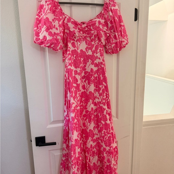 English Factory Pink Floral Maxi Dress with Puff Detail - Picture 3 of 5